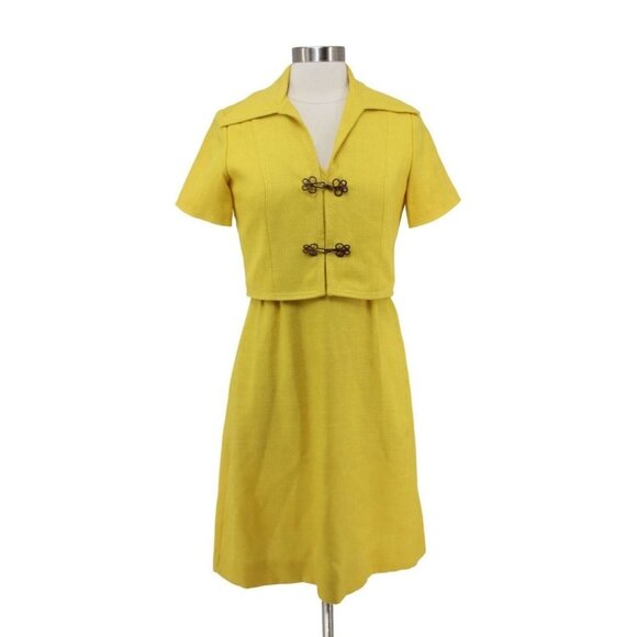 Vintage 50s Bonwit Teller Yellow Tweed Shift Dress with Matching Jacket Size S - Picture 1 of 9